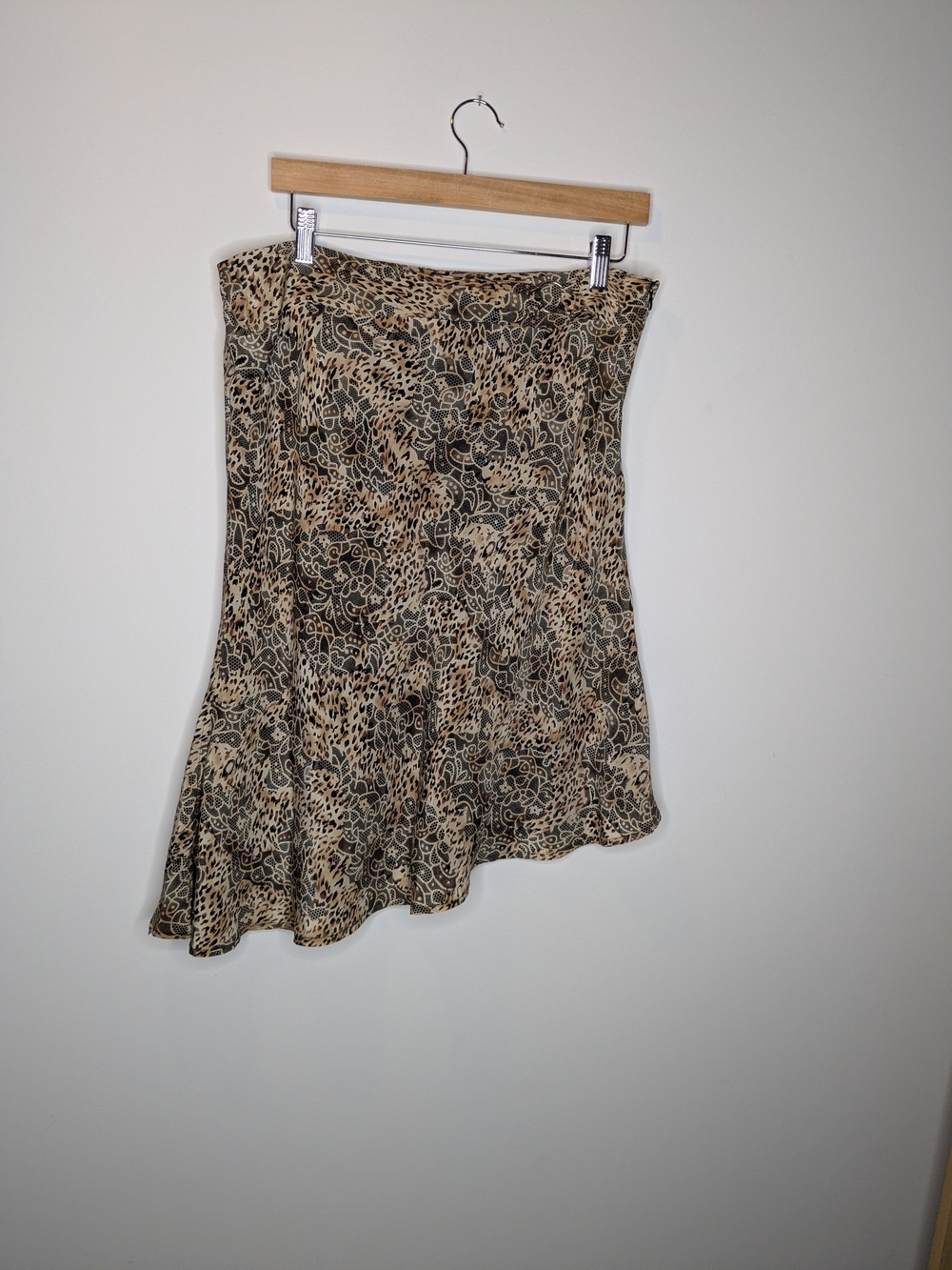 Worthington Silk Asymmetrical Animal-Print Skirt in Beige Black Size 12 Y2K